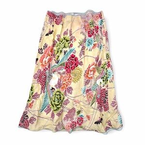 Vintage Y2K Wet Seal Floral Crane Midi Skirt Large Japanese Garden Print Boho